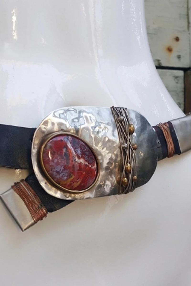 Artisan Metal and Stone Leather Belt Selected by Garbage Soup