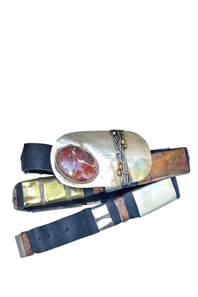 Artisan Metal and Stone Leather Belt Selected by Garbage Soup
