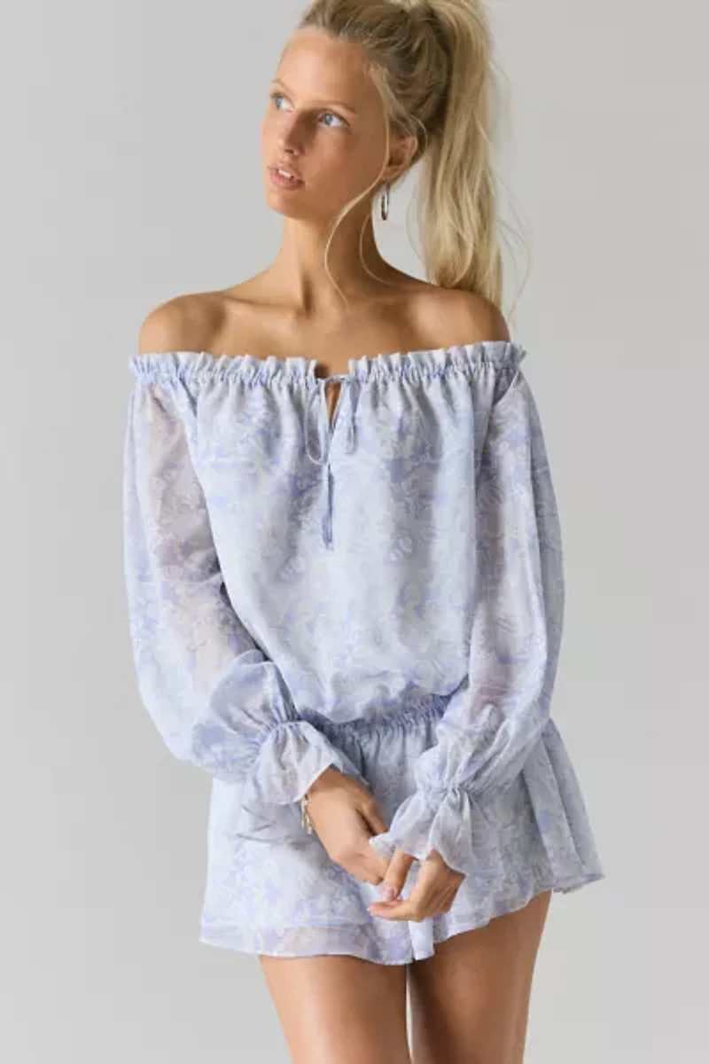 Kimchi Blue Penelope Blouson Chiffon Off-The-Shoulder Romper