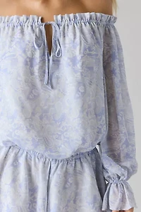 Kimchi Blue Penelope Blouson Chiffon Off-The-Shoulder Romper