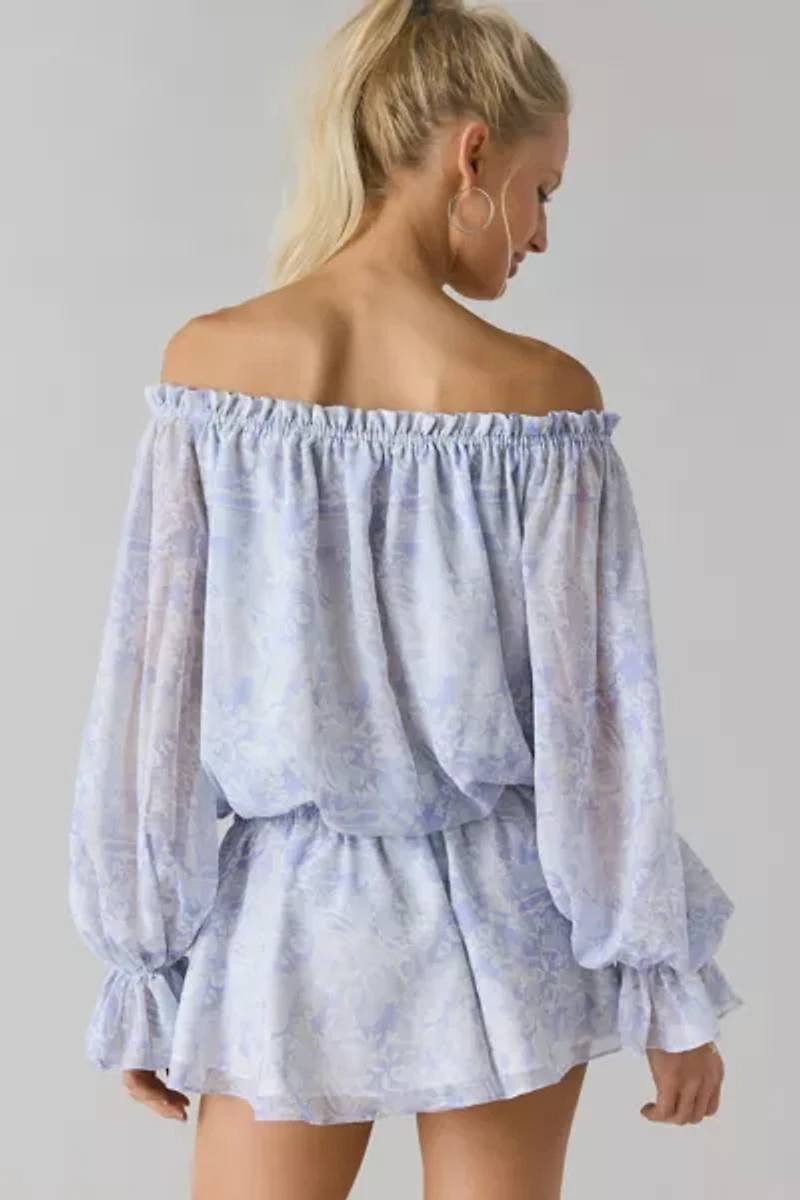 Kimchi Blue Penelope Blouson Chiffon Off-The-Shoulder Romper