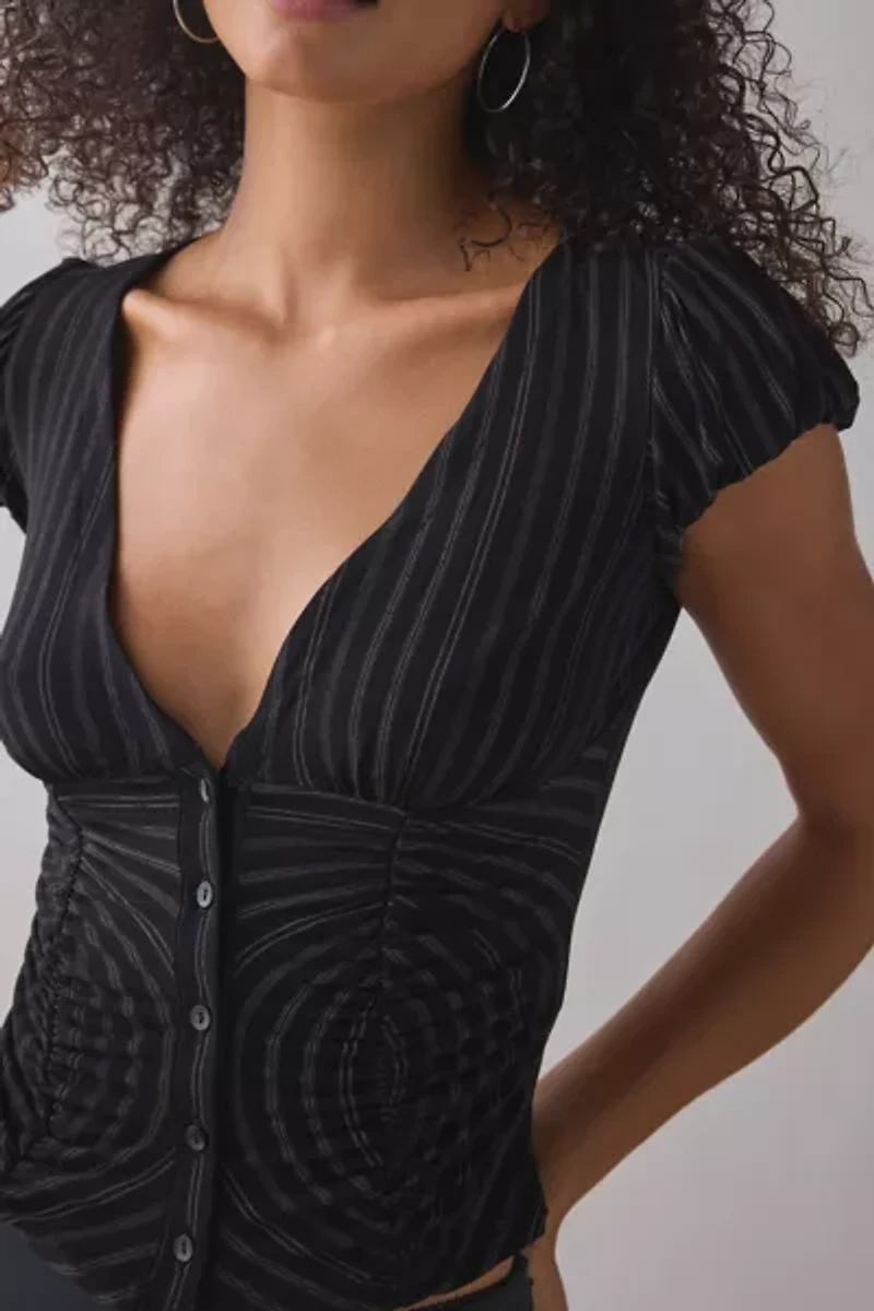 Silence + Noise Penny Polka Dot Button-Front Cropped Shirt