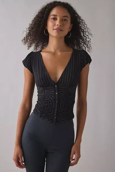 Silence + Noise Penny Polka Dot Button-Front Cropped Shirt