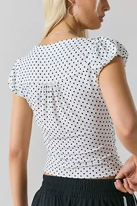 Silence + Noise Penny Polka Dot Button-Front Cropped Shirt