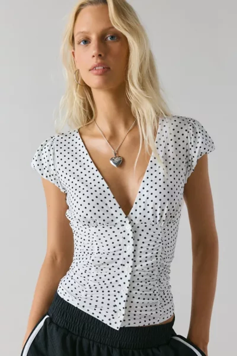 Silence + Noise Penny Polka Dot Button-Front Cropped Shirt