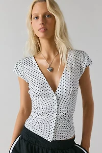 Silence + Noise Penny Polka Dot Button-Front Cropped Shirt
