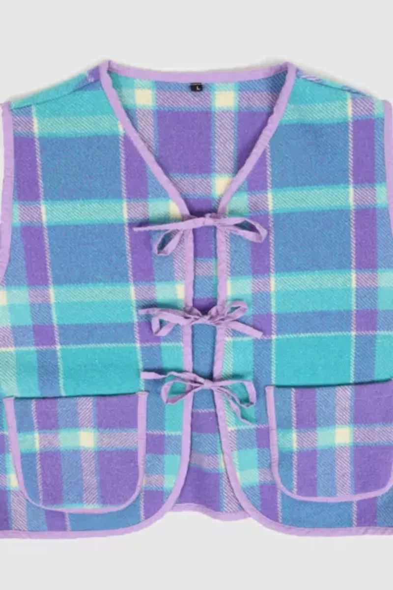 Reworked Woolen Plaid Tie Vest 20