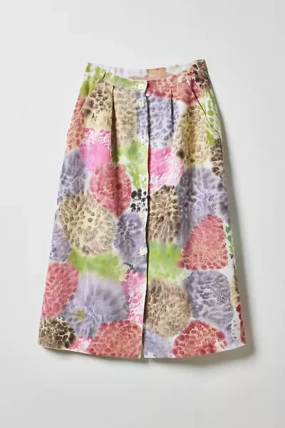 Vintage By Fruits Of Venus Hand Painted Printed Midi Skirt