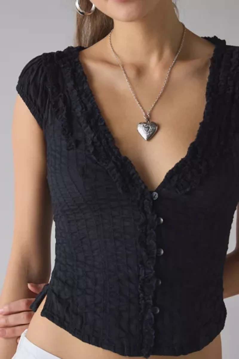 Kimchi Blue Ria Ruffle Cotton Gauze Button-Front Blouse