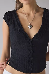 Kimchi Blue Ria Ruffle Cotton Gauze Button-Front Blouse