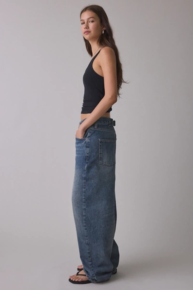 BDG Logan Printed Buckle Baggy Barrel Jeans