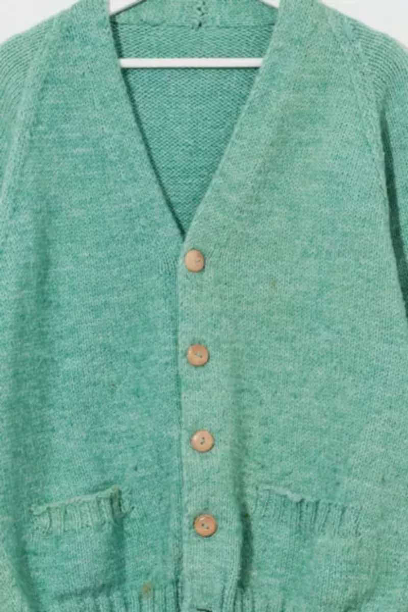 Vintage 1980s Distressed Light Green Cardigan Sweater