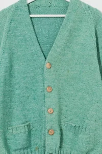 Vintage 1980s Distressed Light Green Cardigan Sweater