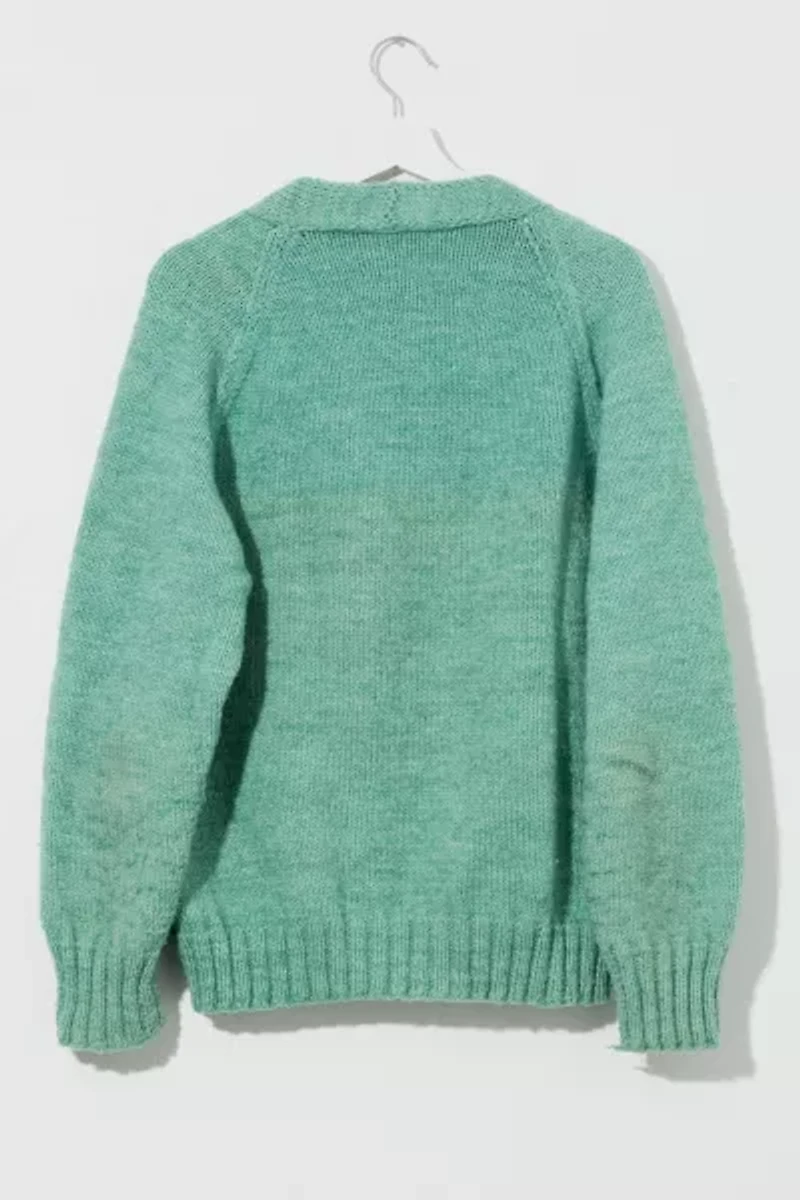 Vintage 1980s Distressed Light Green Cardigan Sweater