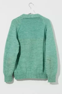 Vintage 1980s Distressed Light Green Cardigan Sweater