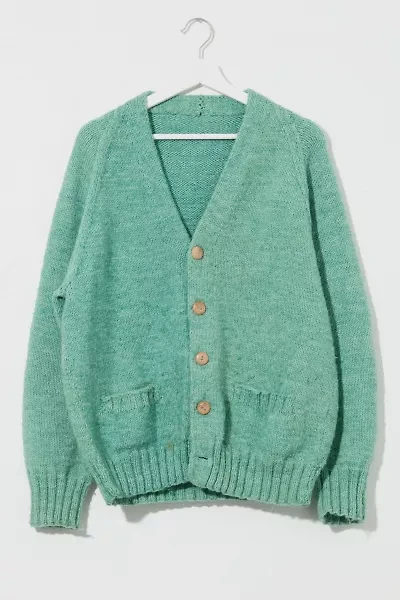 Vintage 1980s Distressed Light Green Cardigan Sweater