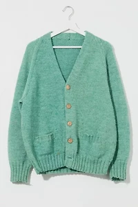 Vintage 1980s Distressed Light Green Cardigan Sweater