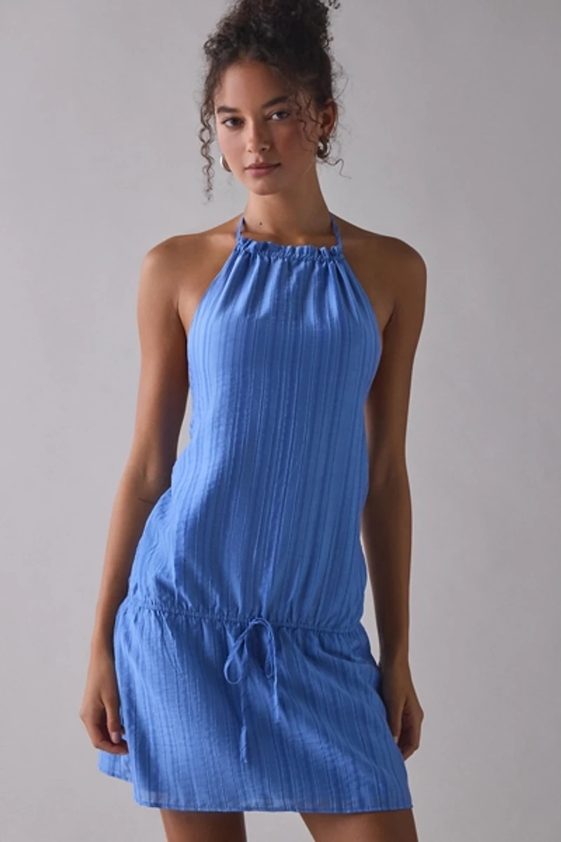 Motel Veloria Chiffon High-Neck Halter Mini Dress