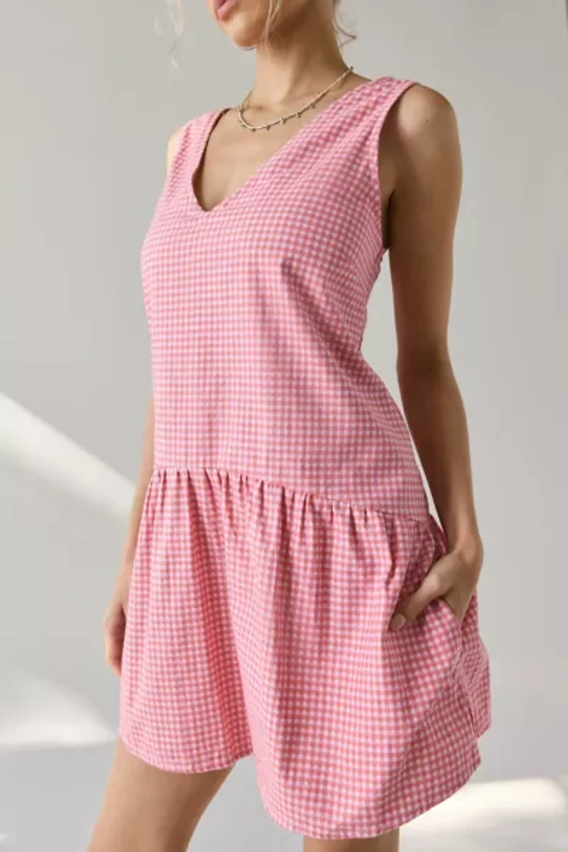 Motel Margare Gingham Drop Waist Shift Mini Dress