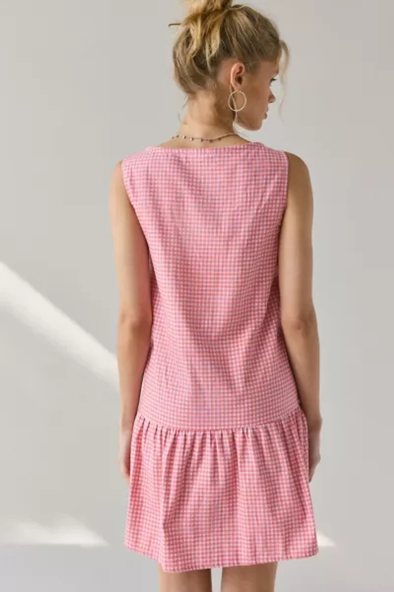 Motel Margare Gingham Drop Waist Shift Mini Dress