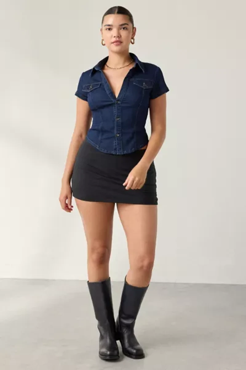 BDG Polly Denim Slim Short Sleeve Button-Up Shirt