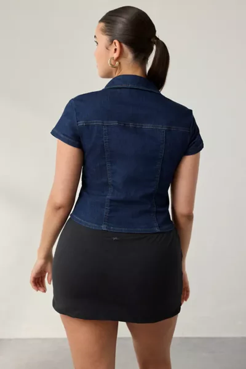 BDG Polly Denim Slim Short Sleeve Button-Up Shirt