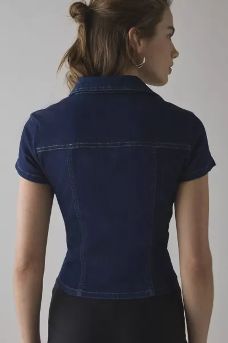 BDG Polly Denim Slim Short Sleeve Button-Up Shirt