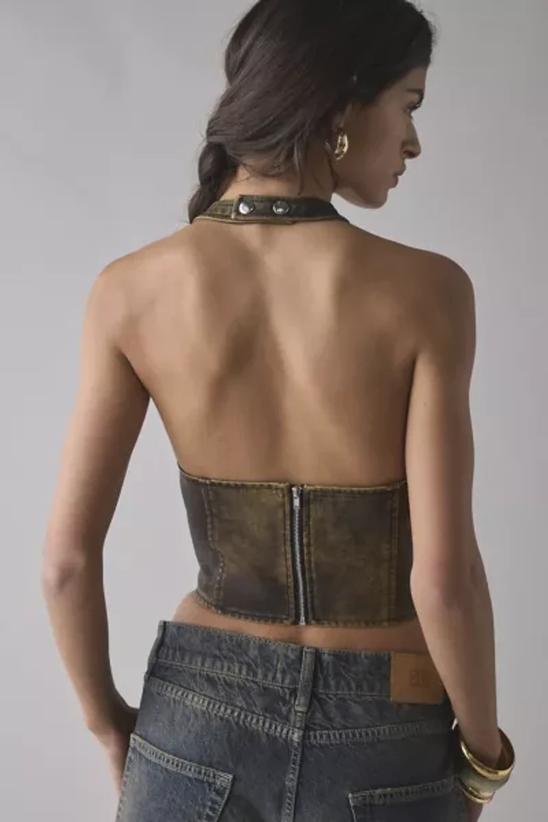 UO Tali Faux Leather Lace-Up Halter Top