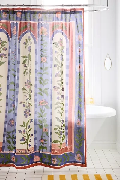 Aria Folk Floral Patterned Shower Curtain