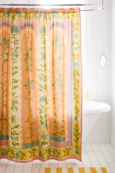 Aria Folk Floral Patterned Shower Curtain