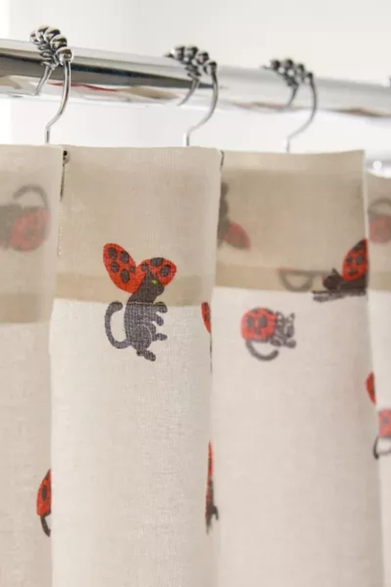 Ladybug Cat Patterned Shower Curtain