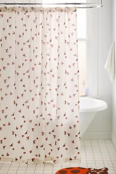 Ladybug Cat Patterned Shower Curtain