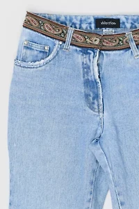 Vintage Y2k Light Wash Jeans with Embroidered Waist