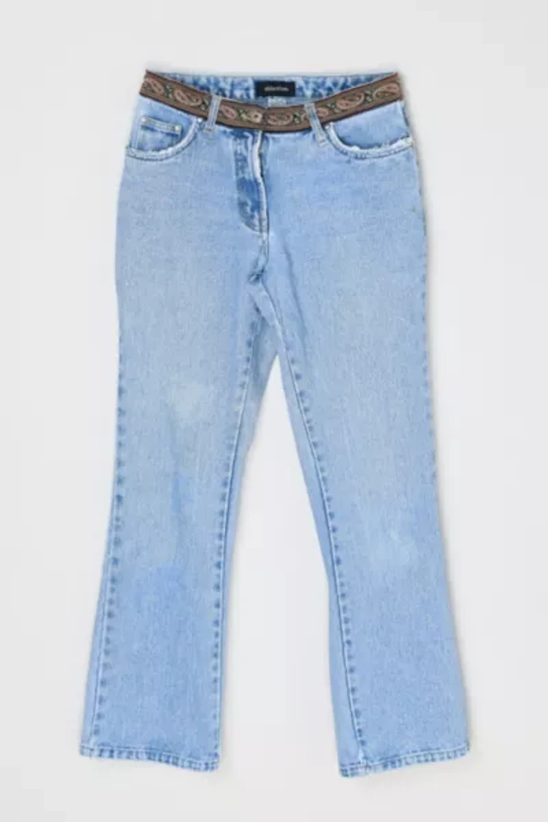 Vintage Y2k Light Wash Jeans with Embroidered Waist