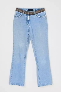 Vintage Y2k Light Wash Jeans with Embroidered Waist