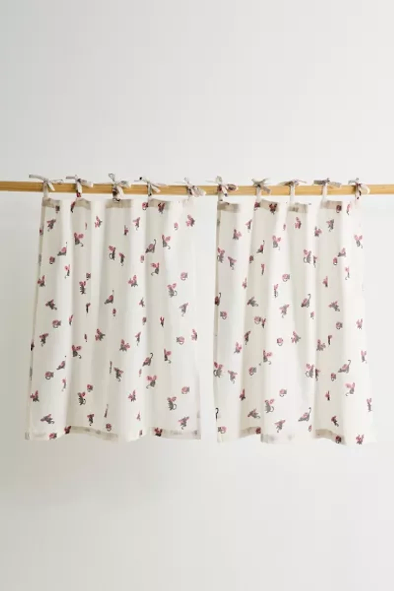 Ladybug Cat Patterned Café Curtain Set