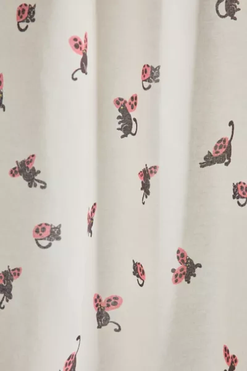 Ladybug Cat Patterned Café Curtain Set