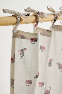 Ladybug Cat Patterned Café Curtain Set