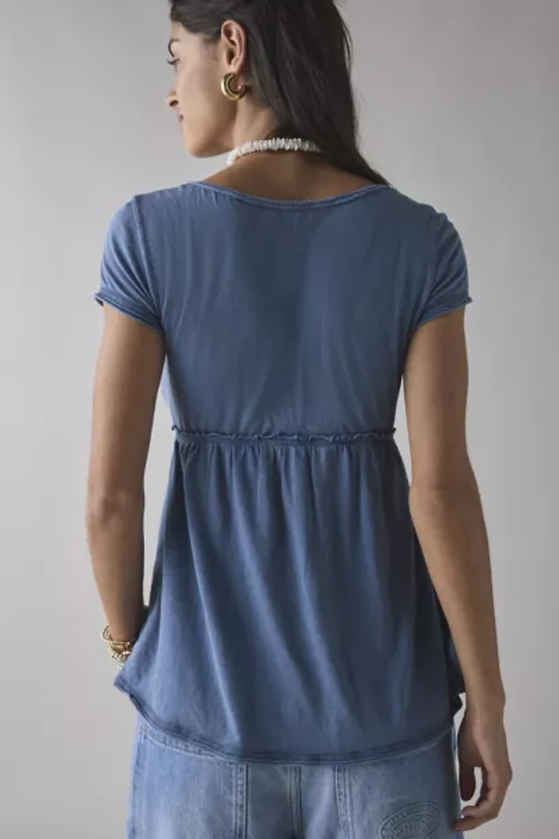 BDG Tina Layered V-Neck Short Sleeve Babydoll Tee