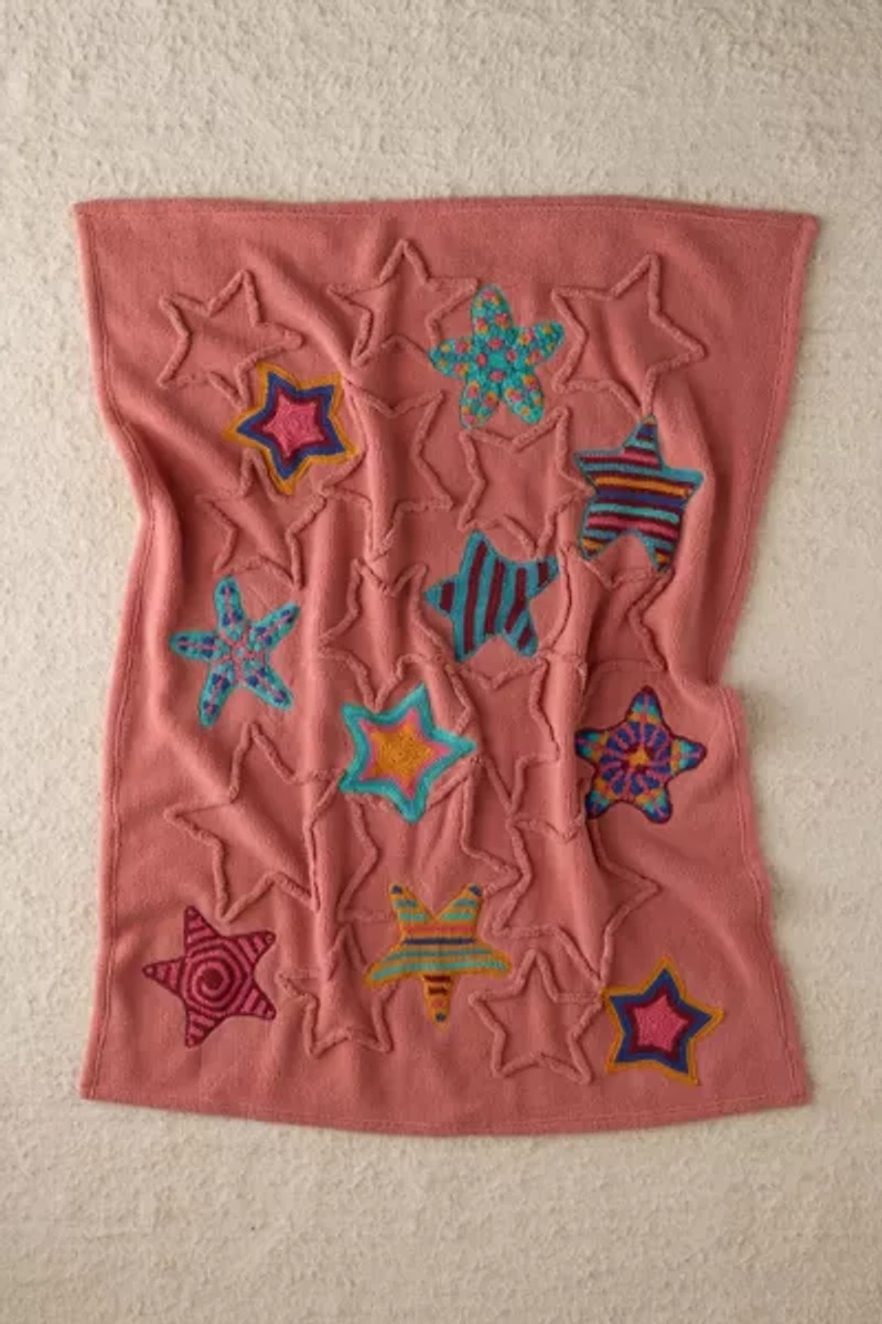 Crochet Fleece Star Icon Throw Blanket