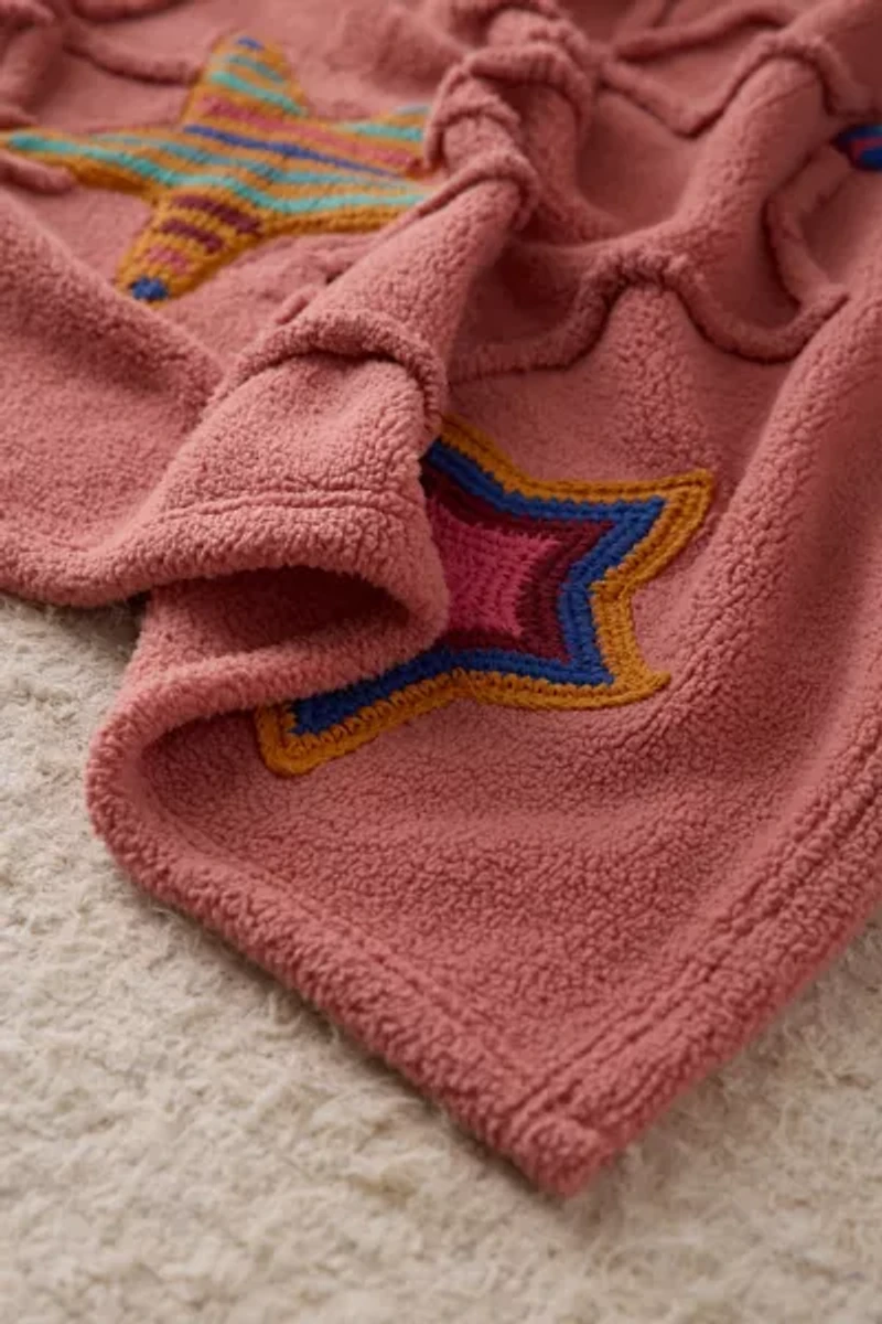 Crochet Fleece Star Icon Throw Blanket