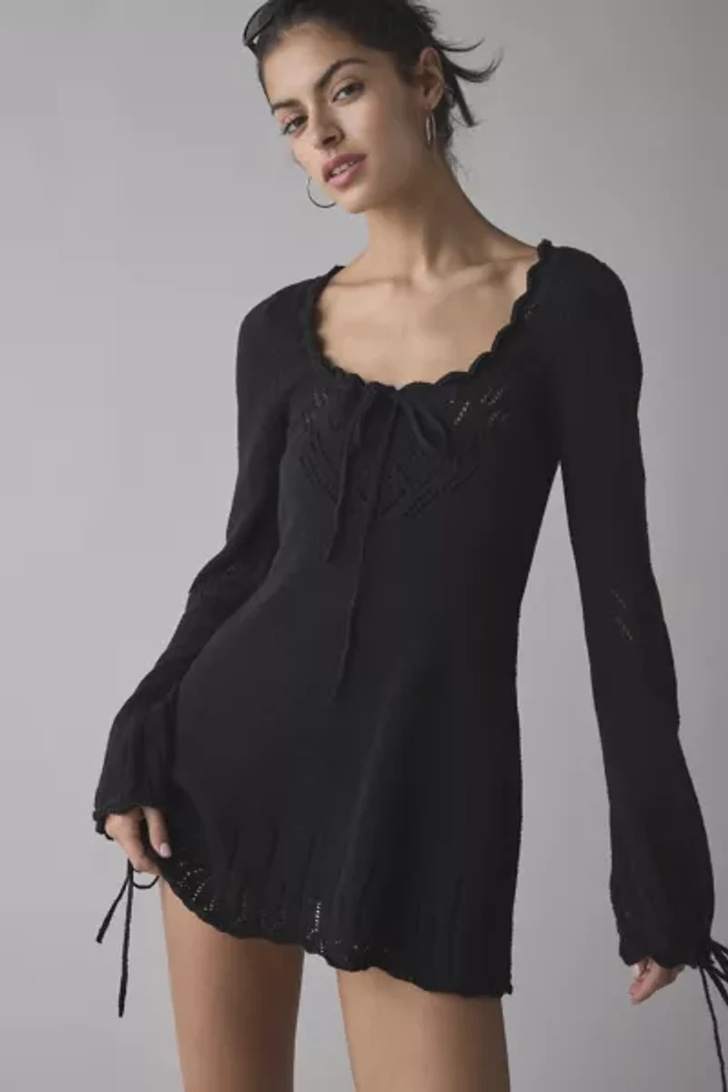 Kimchi Blue Catherine Pointelle Knit Babydoll Tunic Sweater