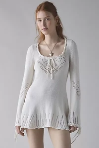 Kimchi Blue Catherine Pointelle Knit Babydoll Tunic Sweater