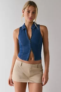 UO Ledia Fitted Seamed Zip-Front Vest Top