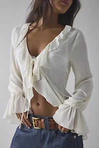 Kimchi Blue Dream Catcher Ruffle Bell Sleeve Flyaway Blouse