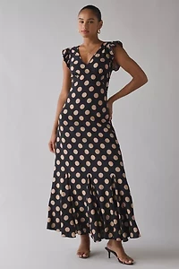 Beach Riot Elodie Polka Dot Flutter Sleeve Maxi Dress