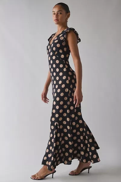 Beach Riot Elodie Polka Dot Flutter Sleeve Maxi Dress