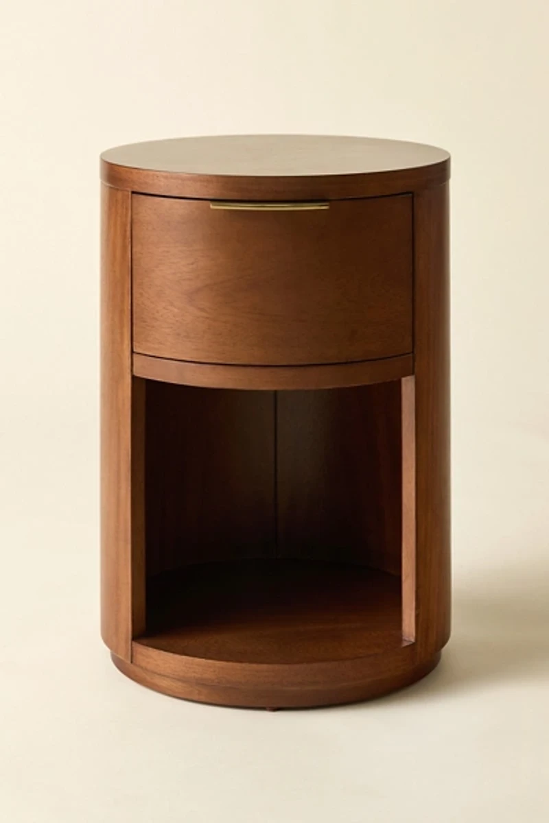 Kane Round Wood Storage Nightstand