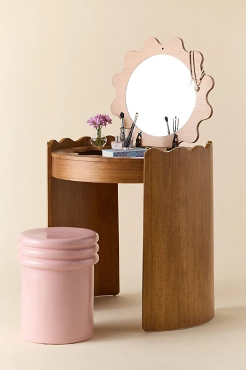 Stacie Wood Flip-Top Mirror Vanity