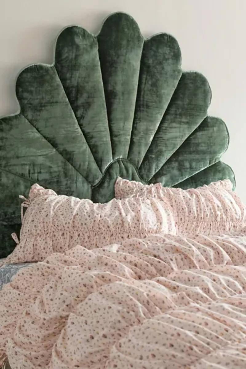 Callista Scalloped Velvet Upholstered Floating Headboard